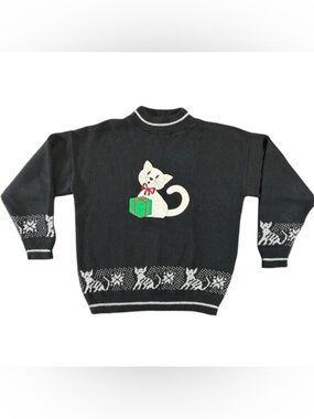 Vintage Cat Sweater Jennifer Adams 1980s Cat-Tastic USA Made Womens Large